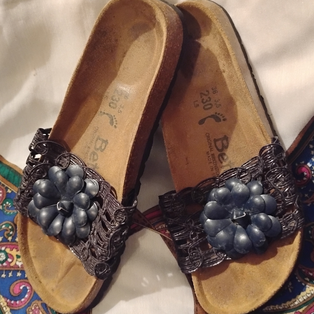 ❤️Lot 2 BIRKENSTOCK + FANTASY + Black Woven Fussbett Slip On Sandals 36 6.5